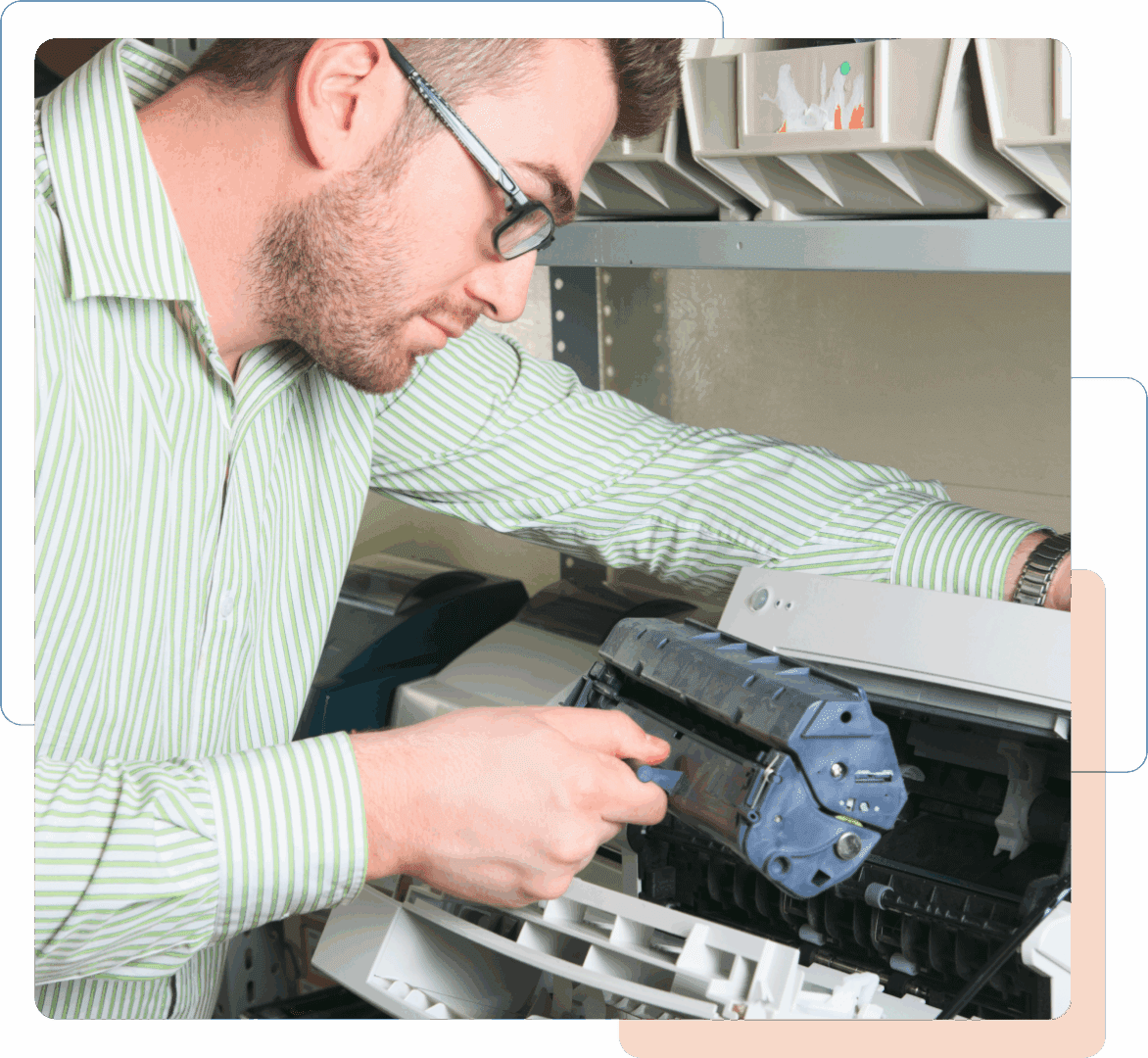 Group 1 Man repairing a printer cartridge.