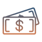 Stylized dollar bills icon on black background.